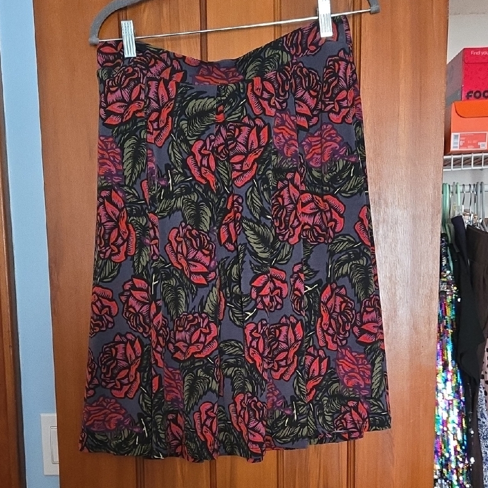 LuLaRoe A-Line Skirt with Red and Green Floral Pattern